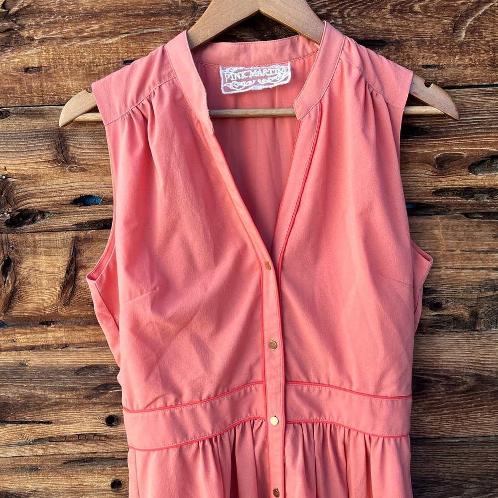 PINK MARTINI | Coral Sleeveless Button-Down Dress L - Picture 2 of 5